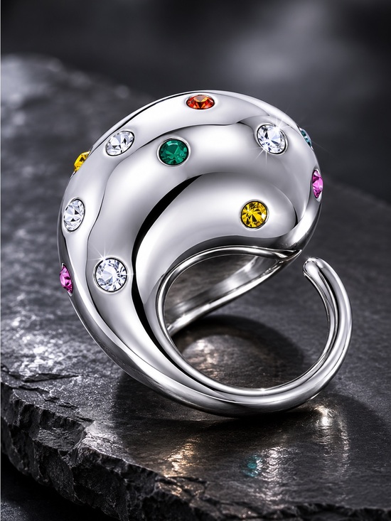 Anthropologie Jewelry - Silver-tone Multicolor Crystal Dome Ring